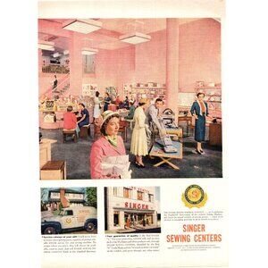 1951 Singer Sewing Centers Machine Stores Vintage Print Ad 50s Housewife Wall Ar